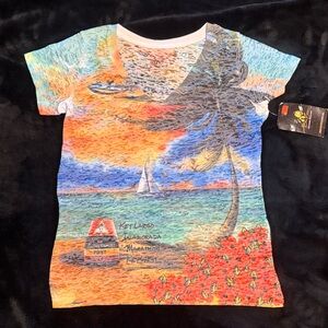 Women's Tropical V-Neck Tee - Multicolor Sunset